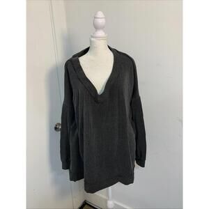 Arula Ribbed Knit V-neck Long Sleeve Gray/blk Top Size B